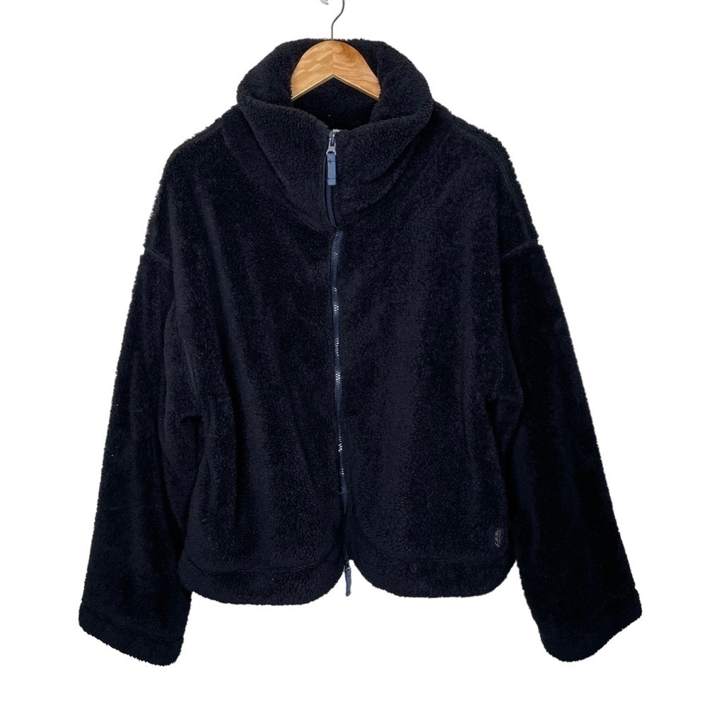 Free‎ People Dazed Hi Neck Zip Sherpa Jacket Black Large - Picture 7 of 16